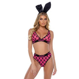 Playboy Flocked Bunny 2 Pc Lingerie Set Black