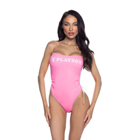 PlayBoy Pink 1 Pc Swimsuit with Ruched Side Ties & Removable Clear Straps