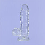 Crystal Dildo w Balls 6in Clear