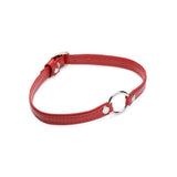 Fiery Pet Leather Choker w/ Silver Ring Red