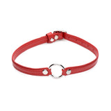 Fiery Pet Leather Choker w/ Silver Ring Red