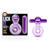 Play With Me Lick It Vibrating Double Strap Cock Ring Purple