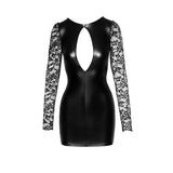 Power Wetlook Short Dress w Lace Sleeves