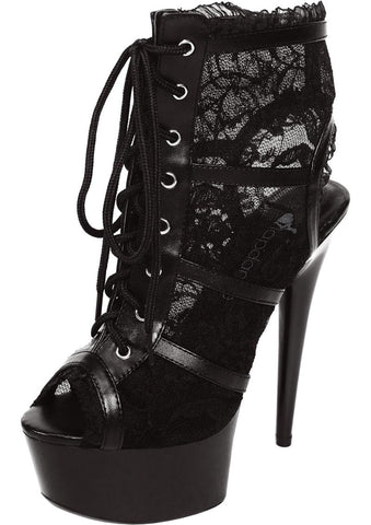 Black Lace Open Toe Platform Ankle Bootie 6in Heel Size 9