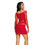 Off The Shoulder Mesh Panel Dress Red