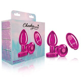 Cheeky Charms Pink Rechargeable Vibrating Metal Butt Plug w Remote Medium