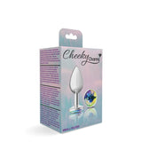 Cheeky Charms Silver Round Butt Plug w Clear Iridescent Jewel Small