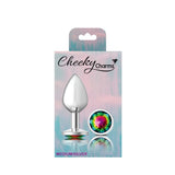 Cheeky Charms Silver Round Butt Plug w Rainbow Jewel Medium