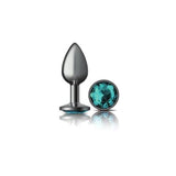 Cheeky Charms Gunmetal Round Butt Plug w Teal Jewel Small