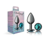 Cheeky Charms Gunmetal Round Butt Plug w Teal Jewel Medium