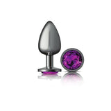 Cheeky Charms Gunmetal Round Butt Plug w Purple Jewel Large