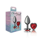 Cheeky Charms Gunmetal  Butt Plug w Heart Red Jewel Small