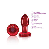 Cheeky Charms Red Rechargeable Vibrating Metal Butt Plug w Remote Small